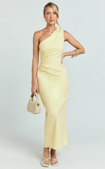 Karlie Midi Dress - One Shoulder Fitted Dress in Lemon