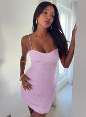 Alishia Satin Sequin Mini Dress Lilac