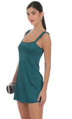 Satin Shift Dress in Teal