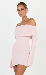 Pietra Mini Dress - Knitted Off Shoulder Dress in Pink