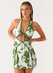Sonnet Cotton Mini Dress - Verdant Bloom