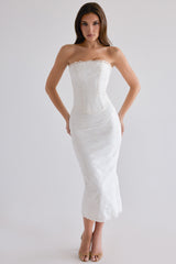 White Cotton Broderie Strapless Corset Top