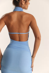 Soft Blue Knit Halter Dress