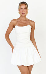 Marlowe Mini Dress - Strapless Gathered Bodice Fit And Flare Dress in White