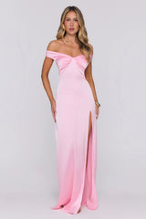 Spark Babe Off Shoulder Satin Maxi Dress Pink