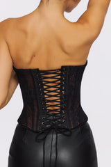 Black Lace Longline Strapless Corset Top