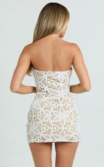 Tamika Mini Dress - Crochet Strapless Bodycon Dress in White