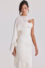 Ivory Asymmetric Draped Pure Silk Shawl