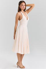 Vintage Cream Georgette Halter Sundress