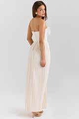 Ivory Georgette Pleated Maxi Dress
