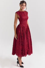 Berry Lace Backless Midi Dress