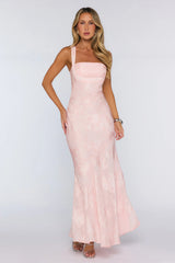 Sweetest Muse Textured Floral Fit To Flowy Maxi Dress Pink