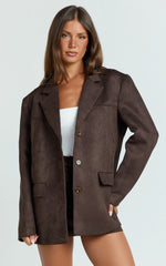 Priscilla Jacket - Faux Suede Relaxed Fit Jacket in Dark Chocolate