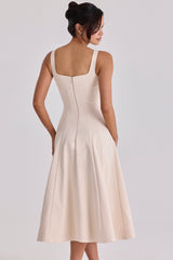 Vintage Ivory Twill Silhouette Midi Dress