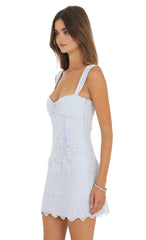 Floral Lace Mini Dress in Light Blue