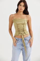 Olive Satin Lace Up Corset