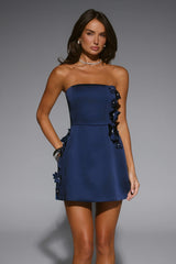 Blossom Hour Strapless Satin Mini Dress Navy