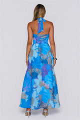 Floral Statement Halter Maxi Dress Blue