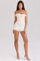 Cream Satin Lace Trim Corset Top