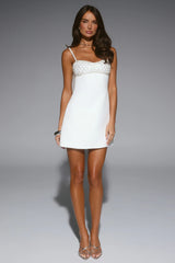 Special Moments Satin Embellished Mini Dress White