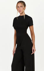 Rosalie Top - Asym Ruched Tshirt in Black