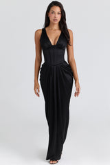 Black Satin Hourglass Maxi Dress - Limited Edition