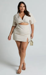 Marsha Mini Dress - Cut Out Short Sleeve Dress in Natural