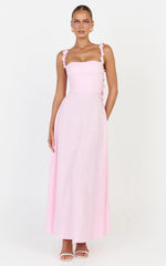 Clementine Midi Dress - 3D Floral Strap Dress in Pink