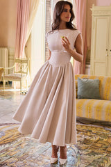 French Dove Moire Satin Backless Midi Dress