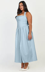 Helda Midi Dress - Halter Tie Neck Corset Panel Dress in Soft Blue