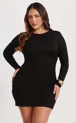 Brielle Mini Dress - Long Sleeve Ruched Bodycon Dress in Black