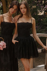 Black Custom Lace + Broderie Anglaise Cotton Mini Dress