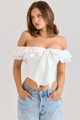 White Stretch Cotton Off-the-shoulder Frill Corset