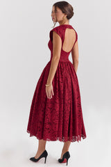 Berry Lace Backless Midi Dress