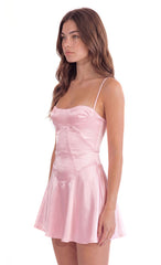 Satin Lace-Up Mini Dress in Pink