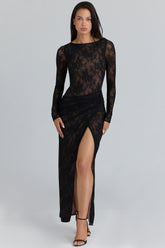 Black Lace Asymmetric Maxi Dress - Limited Edition
