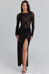 Black Lace Asymmetric Maxi Dress - Limited Edition