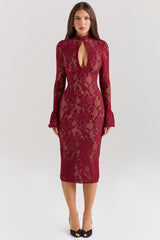 Berry Lace Midi Dress
