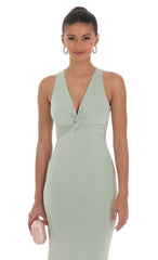 Front Twist V-Neck Maxi Dress in Sage