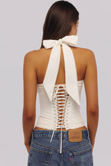 White Halter Neck Cotton Top