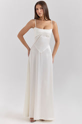 Ivory Satin Lace Up Maxi Dress