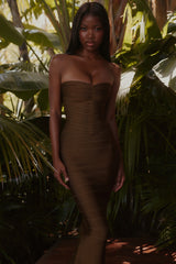 Olive Shimmer Strapless V Waist Bandage Maxi Dress
