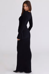 Black Flute Sleeve Maxi Dress