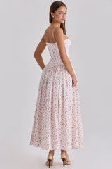 White Rose Print Cotton Midi Sundress