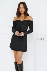 Refined Beauty Off Shoulder Long Sleeve Mini Dress Black