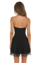 Strapless Dress with Lace-trim Hem in Black