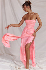 Apricot Gathered Asymmetric Dress