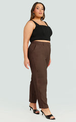 Hermie Pants - High Waisted Cropped Tailored Pants in Chocolate