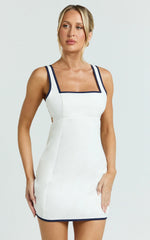 Julian Mini Dress - Square Neck Tie Back A Line Mini Dress in Off White