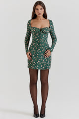 Green Floral Corset Mini Dress